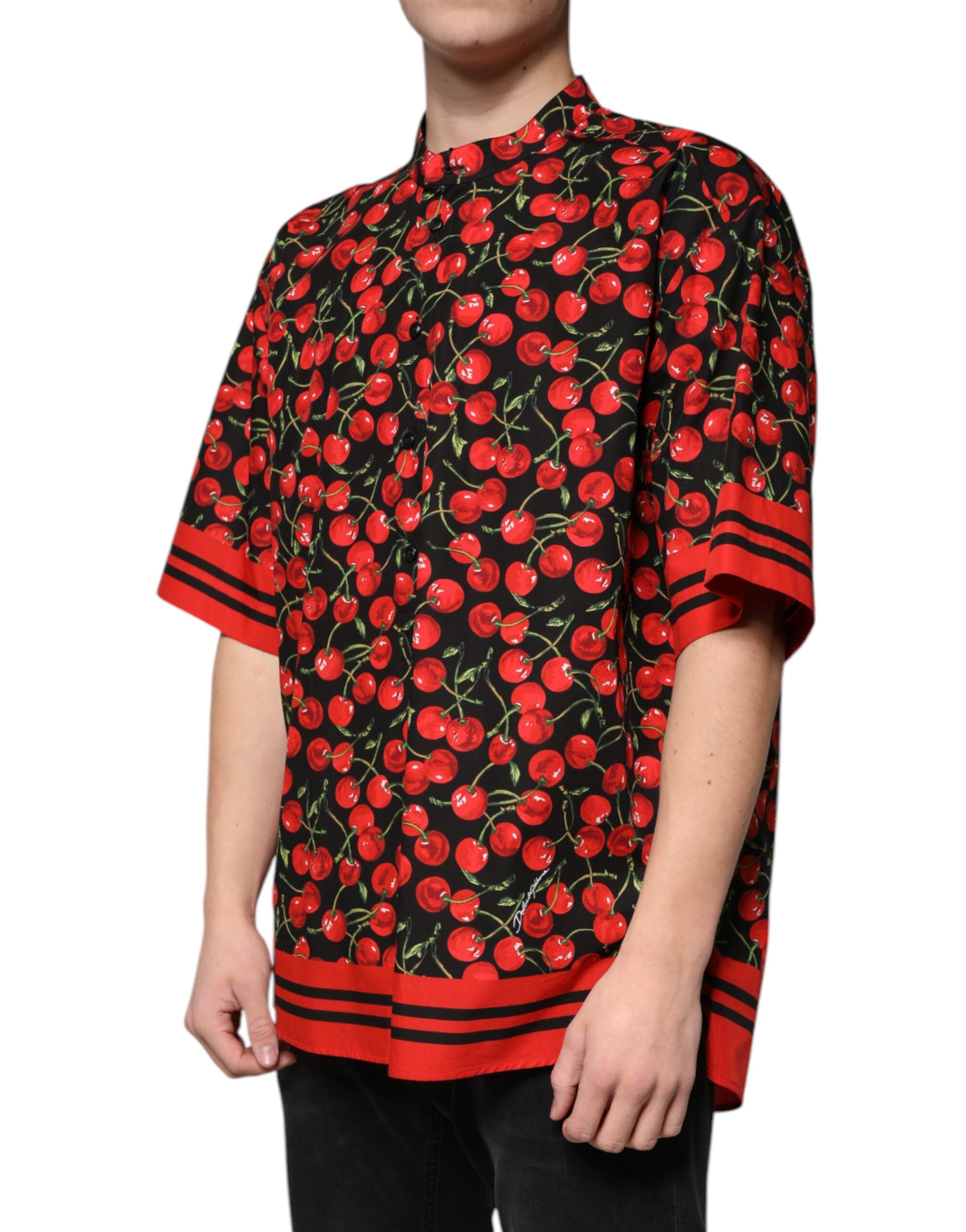Dolce & Gabbana Black Cherry Cotton Button-Down Casual Shirt